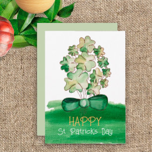 Lucky Shamrock Clover Watercolor Art Holiday Card