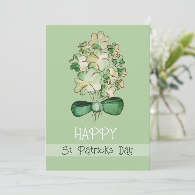 Lucky Shamrock Clover Watercolor Art Holiday Card (Standing Front)