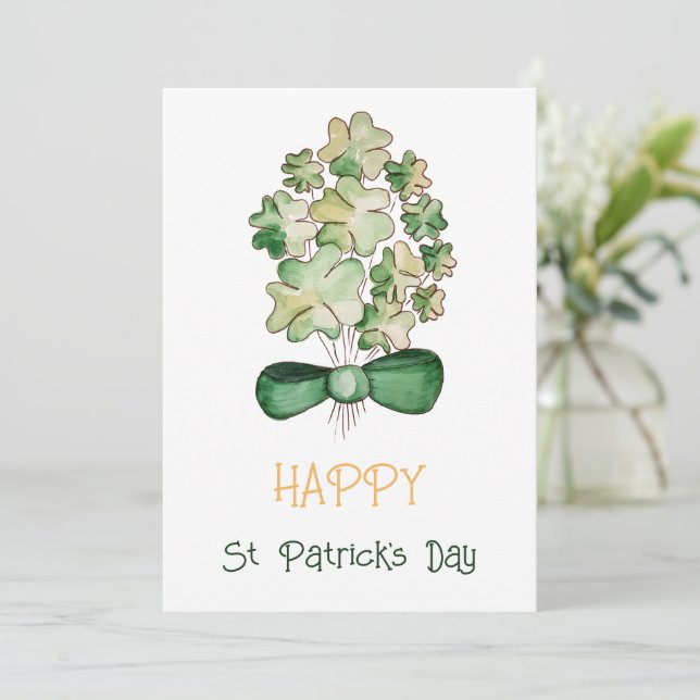 Lucky Shamrock Clover Watercolor Art Holiday Card (Standing Front)