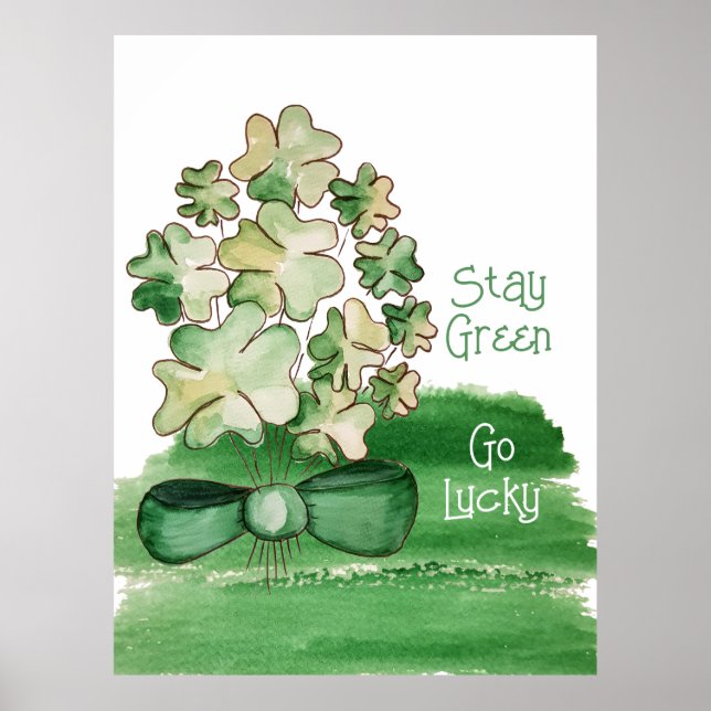 Lucky Shamrock Clover Watercolor Poster (Front)
