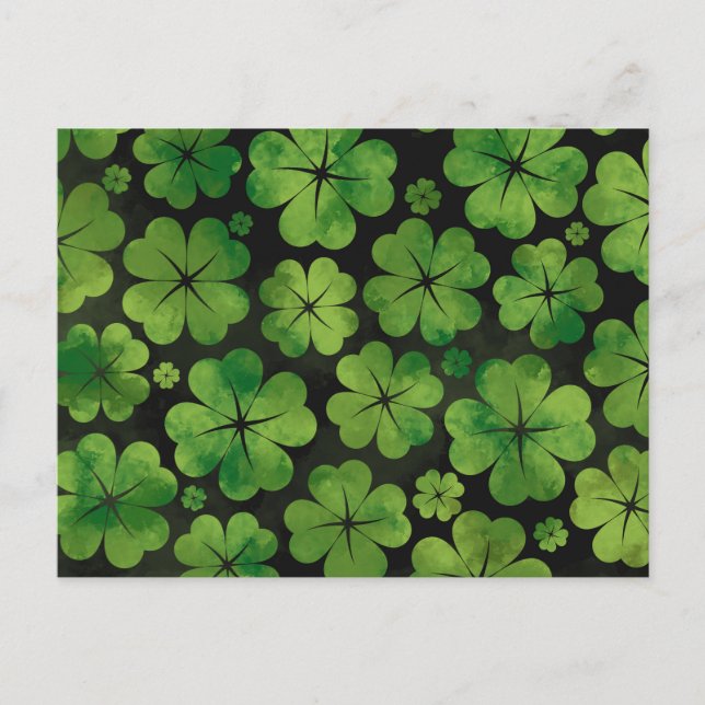 Lucky Shamrock Four-leaf Clover Pattern Watercolor Postcard (Front)