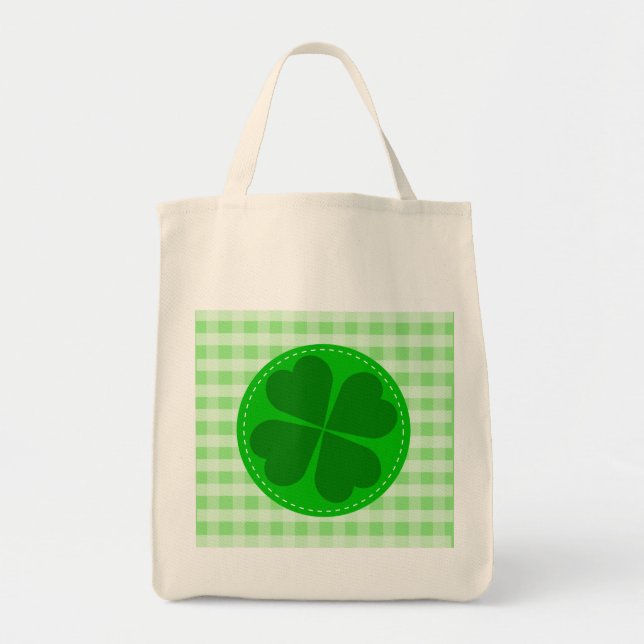 Lucky Shamrock Green Chequered Tote Bag (Front)
