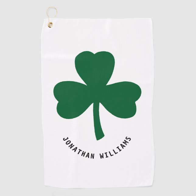 Lucky Shamrock Green Clover Monogram Name Golf Towel (Front)
