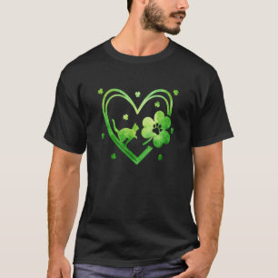 Lucky Shamrock Heart Cat Paw Print For St Paddy's T-Shirt