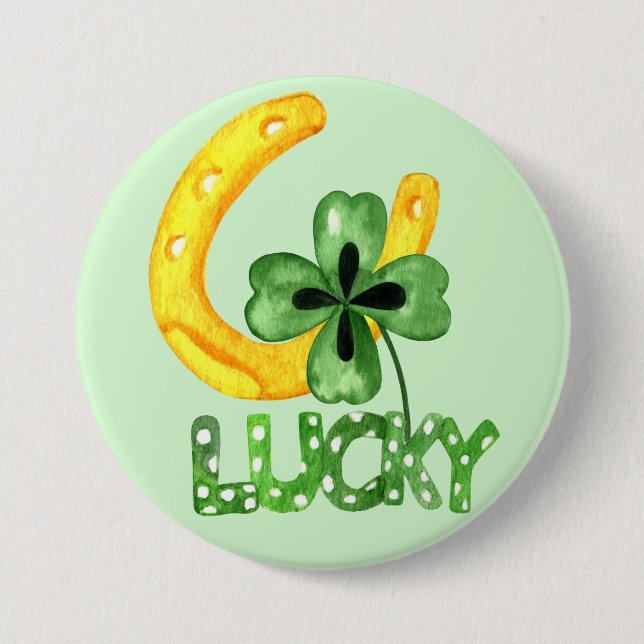 Lucky Shamrock & Horseshoe 7.5 Cm Round Badge (Front)