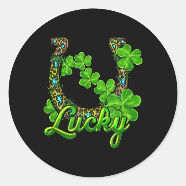 Lucky Shamrock Horseshoe Funny Horse St Patricks D Classic Round Sticker (Front)