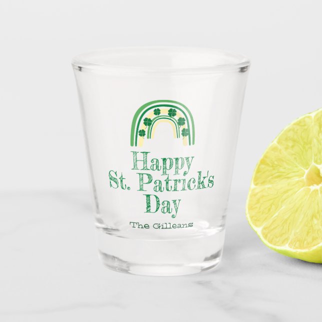 lucky Shamrock horseshoe St Patricks Day Beer Shot Glass (Front)