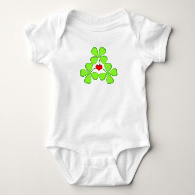 lucky shamrock Irish four-leaf clover St. Patrick Baby Bodysuit (Front)