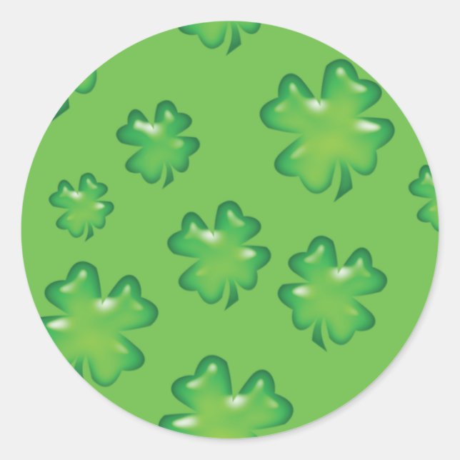 lucky shamrock Irish four-leaf clover St. Patrick Classic Round Sticker (Front)