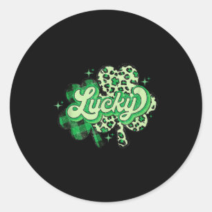 Lucky Shamrock Leopard,checkered Patricks Day Funn Classic Round Sticker