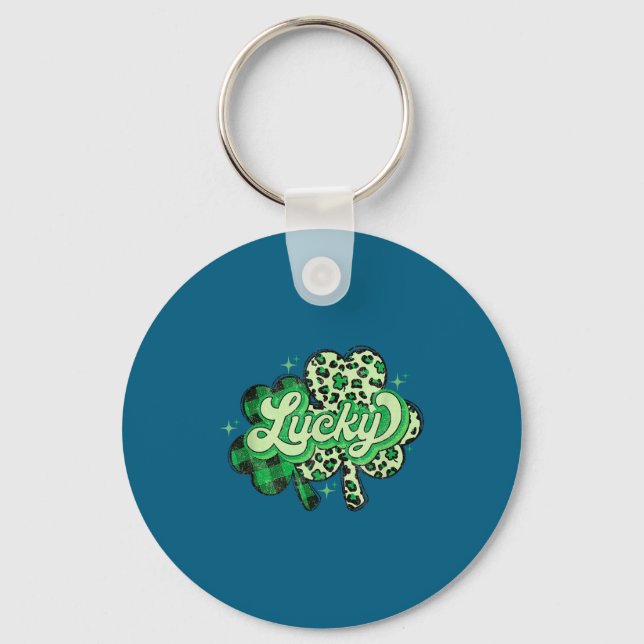 Lucky Shamrock Leopard,checkered Patricks Day Funn Key Ring (Front)