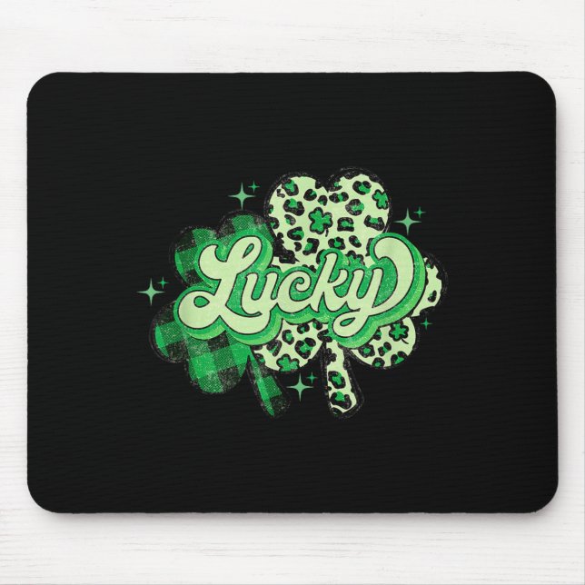 Lucky Shamrock Leopard,checkered Patricks Day Funn Mouse Pad (Front)