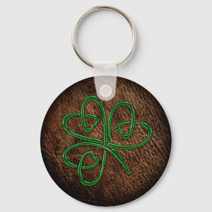 Lucky shamrock on leather texture key ring