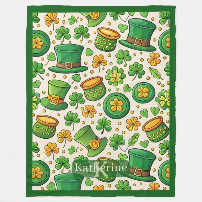 Lucky Shamrock Pot of Gold Irish Hat St Patricks  Fleece Blanket (Front)
