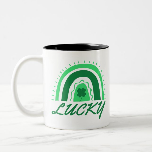 Lucky Shamrock Rainbow Two-Tone Coffee Mug (Left)