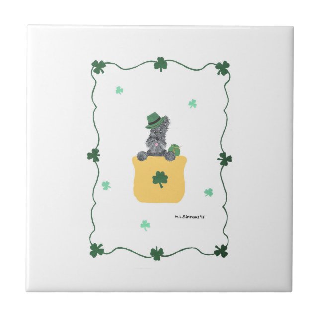 Lucky Shamrock Scottie Ceramic Tile (Front)