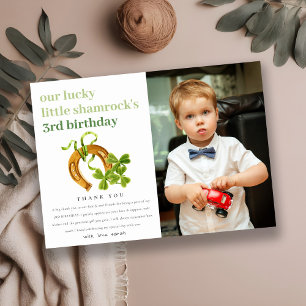 Lucky Shamrock St Patrick Day Kids Photo Birthday Thank You Card