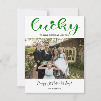 lucky shamrock st Patrick modern family photo Holiday Card