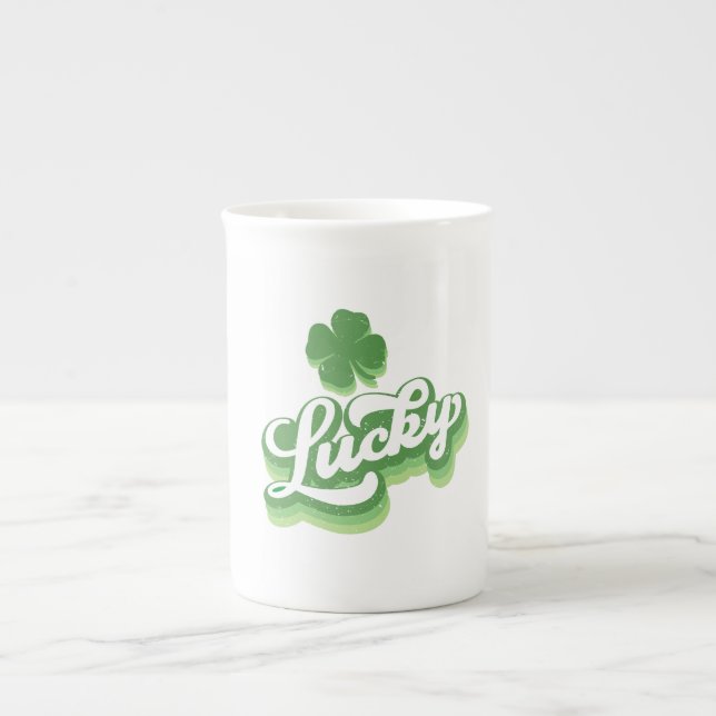 Lucky Shamrock St Patrick's Day Irish Bone China Mug (Front)