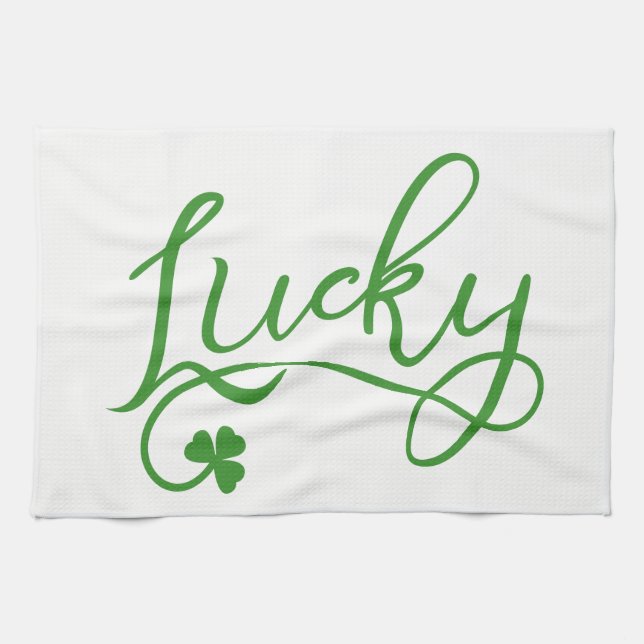 Lucky Shamrock St Patricks Day Irish Tea Towel (Horizontal)