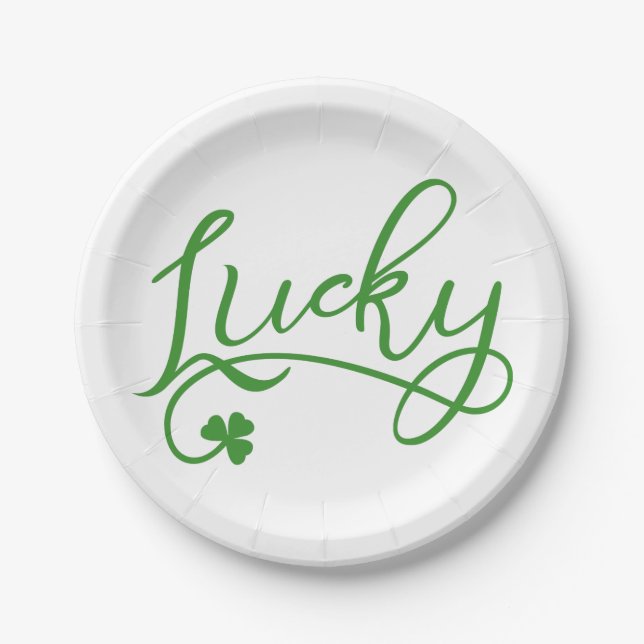 Lucky Shamrock St Patricks Day Paper Plate (Front)