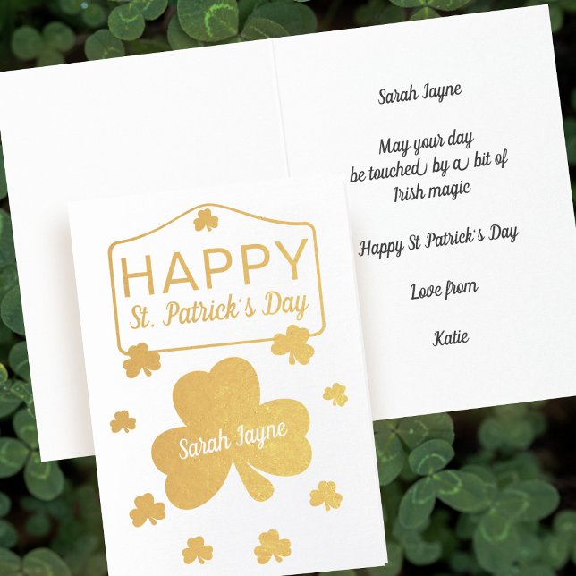 Lucky Shamrock St. Patrick's Day Real Foil Card (Happy St Patrick's Day! Send some luck o' the Irish with this real foil card!)