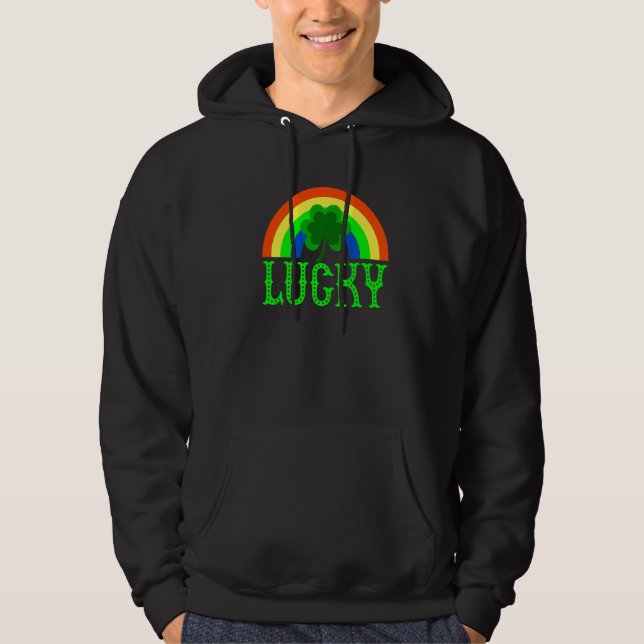 Lucky Shamrock St. Patrick's Day Saint Paddy's Rai Hoodie (Front)