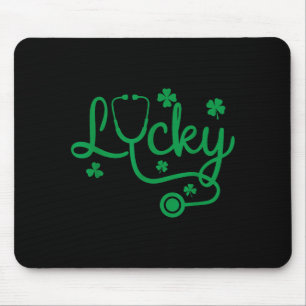 Lucky Shamrock Stethoscope, St Patrick's Day Nurse Mouse Pad