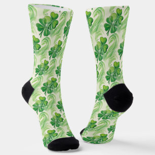 Lucky Shamrock Swirls Four Leaf Clover Socks
