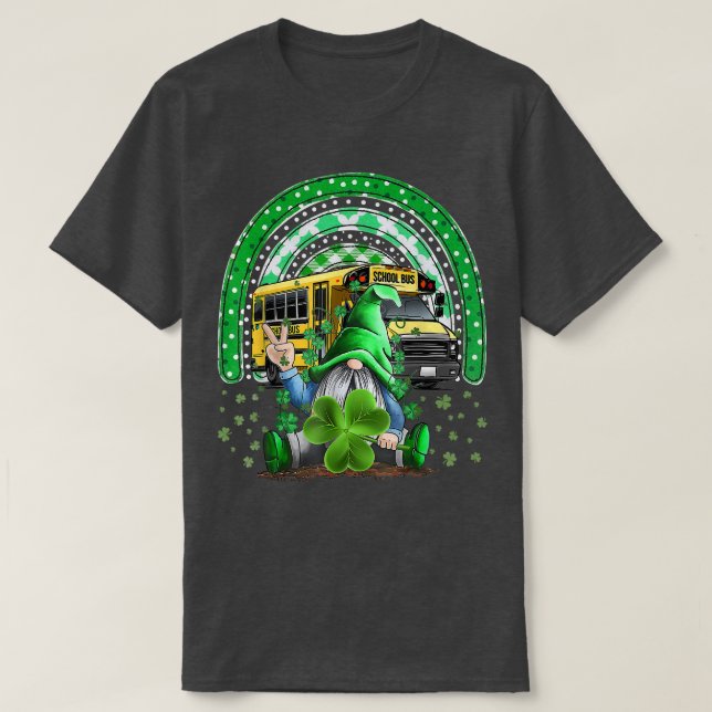 Lucky Shamrock The Bus Driver Gnome Funny St Patri T-Shirt (Design Front)