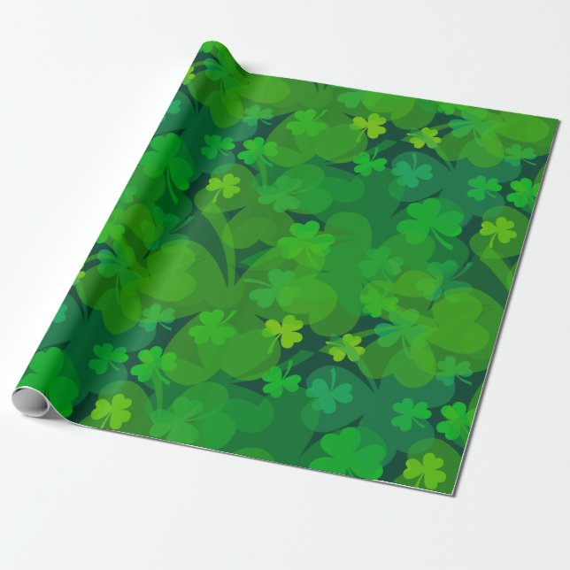 Lucky Shamrocks - Clovers All Over Wrapping Paper (Unrolled)