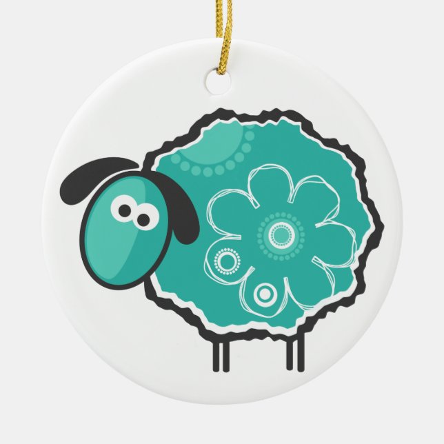 Lucky Sheep Ceramic Tree Decoration (Front)
