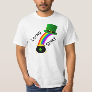 Lucky Shirt with rainbow and pot of gold.