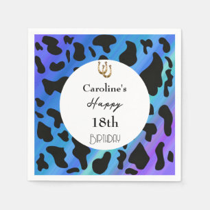 Lucky Shoe Horse & Black Cow Spots Blue Birthday  Napkin