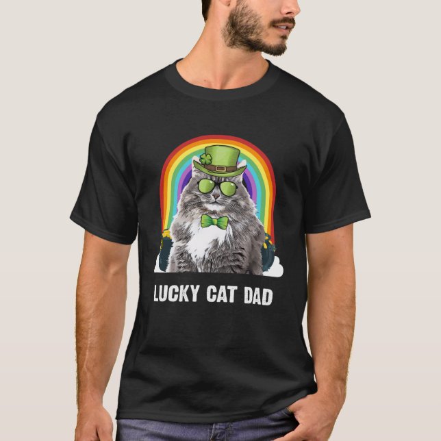 Lucky Siberian Cat Dad St Patricks Day T-Shirt (Front)