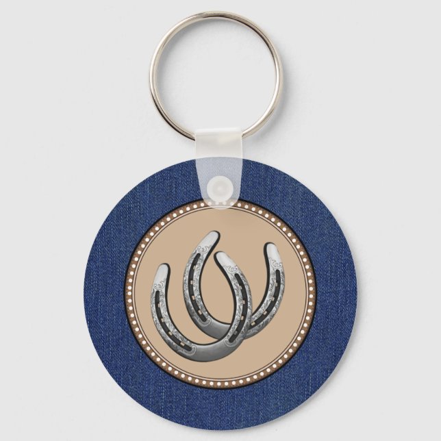 Lucky Silver Horseshoes Western style Key Ring (Front)