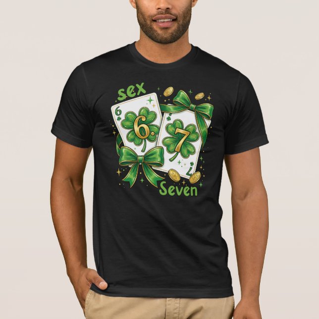 Lucky Six Seven Playing Cards, St Patricks Day T-Shirt (Front)