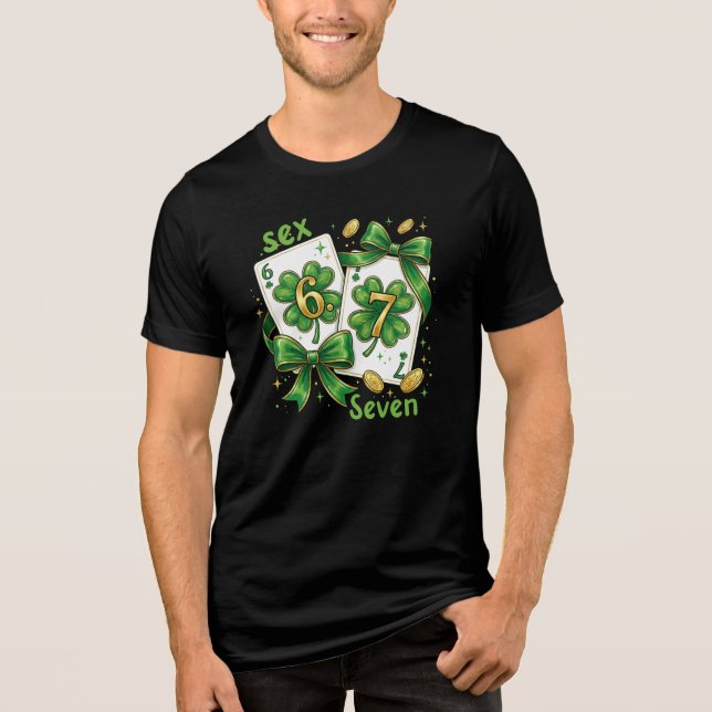 Lucky Six Seven Playing Cards, St Patricks Day Tri-Blend Shirt (Front)