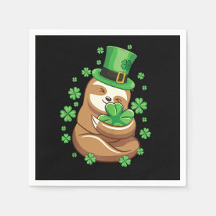 Lucky Sloth St Patricks Day Leprechaun Hat Shamroc Napkin