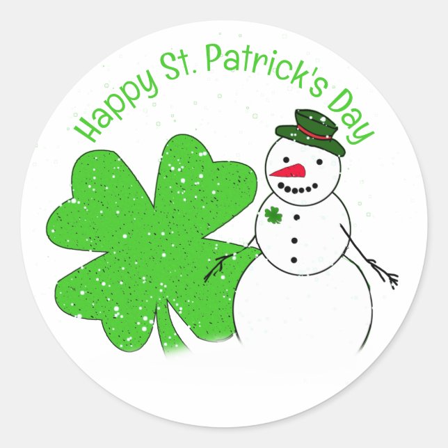 Lucky Snowman St. Patrick's Day Classic Round Sticker (Front)