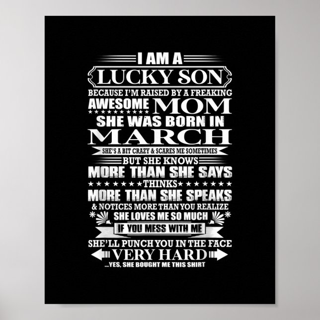 Lucky Son Raised By A  Awesome Mum Gift For Mum Poster (Front)