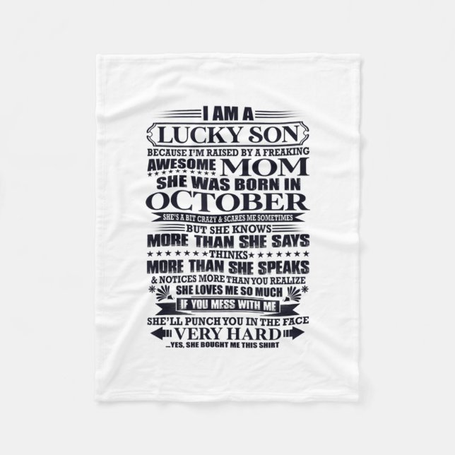 Lucky Son Raised By A Freaking Awesome Mum Fleece Blanket (Front)