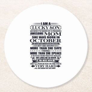 Lucky Son Raised By A Freaking Awesome Mum Round Paper Coaster