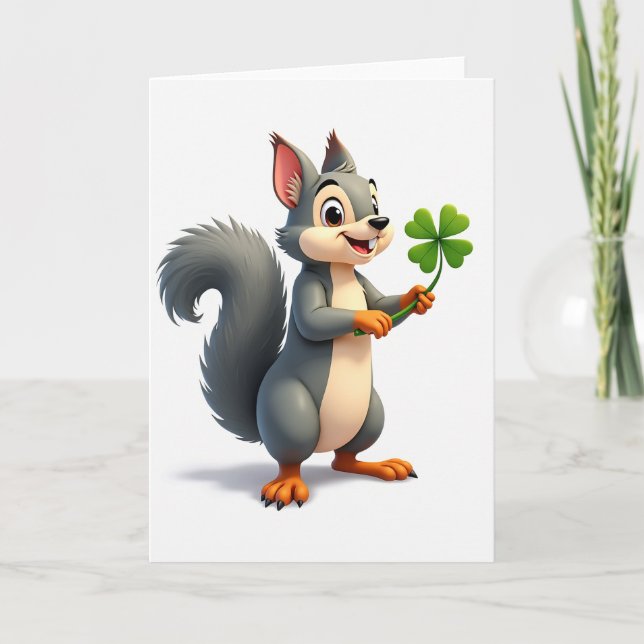 Lucky Squirrel Clover Card (Front)