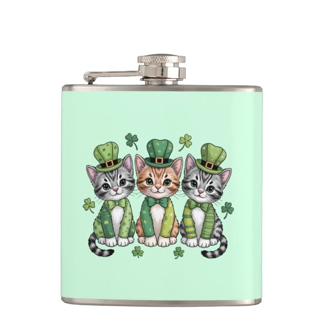 Lucky St. Patrick’s Day Kittens-47474 Hip Flask (Front)