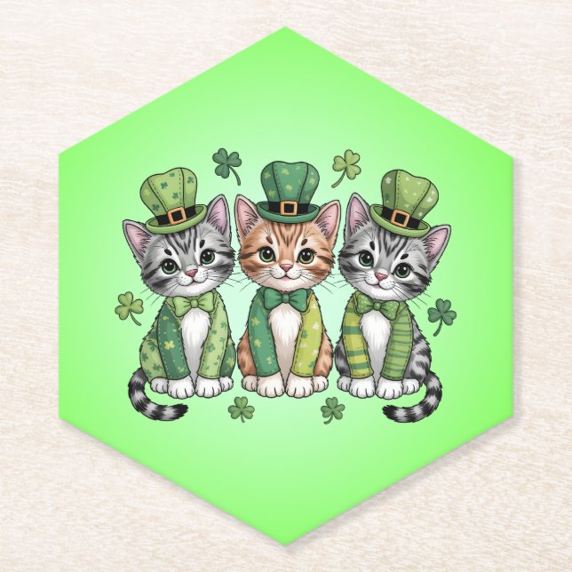 Lucky St. Patrick’s Day Kittens-47474 Paper Coaster (Front)