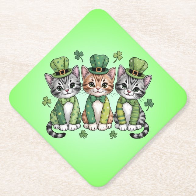 Lucky St. Patrick’s Day Kittens-47474 Paper Coaster (Front)