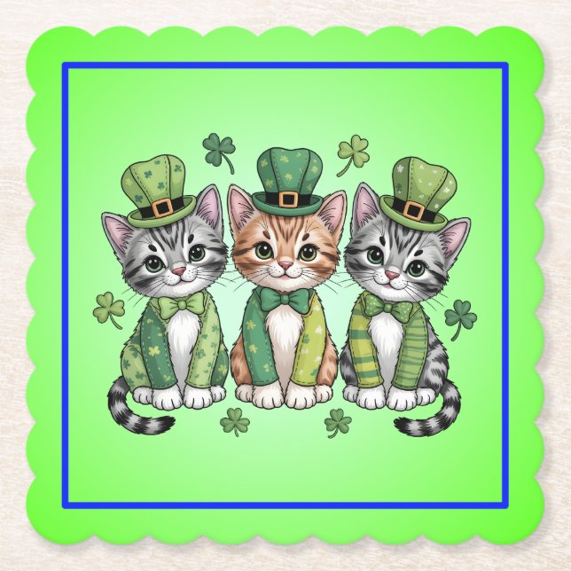 Lucky St. Patrick’s Day Kittens-47474 Paper Coaster (Front)