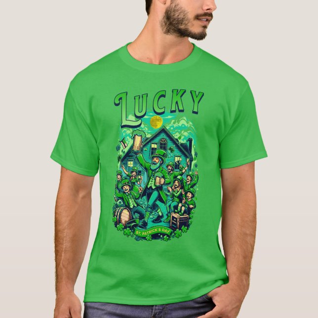 Lucky St Patrick's Day Beer Drinking Pub Party  T-Shirt (Front)