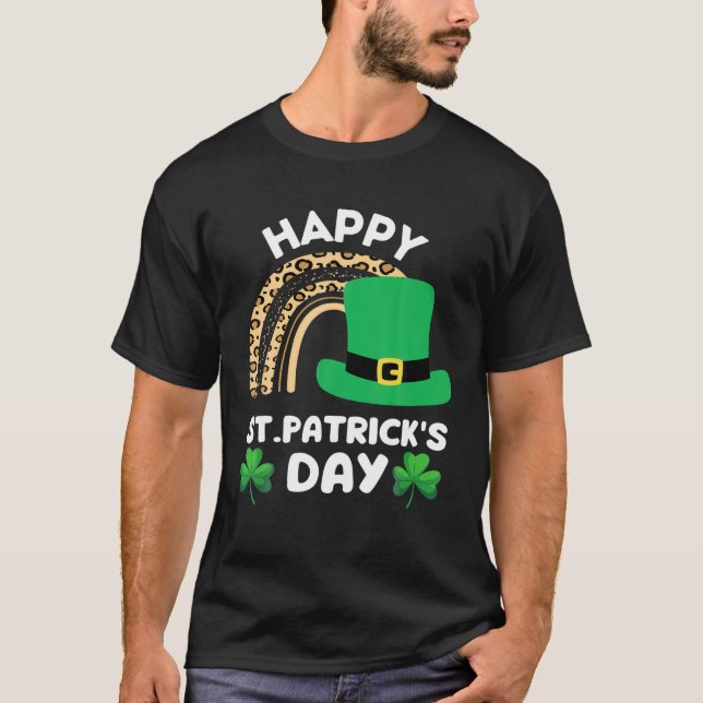 Lucky St.Patricks Day Rainbow Cool Leopard Patrick T-Shirt (Front)
